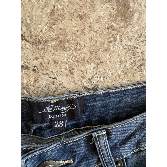 Ed Hardy Y2K Wide Leg Embroidered Logo Jeans 28 - Picture 3 of 3